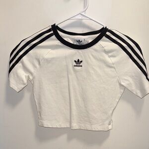 adidas White Short-Sleeve Tee with Black Three-Stripes